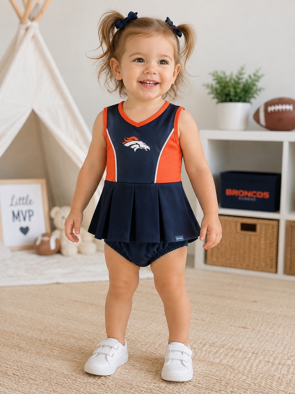 NWT Gerber Denver Broncos Baby Girl Cheerleader Dress Set 18M
